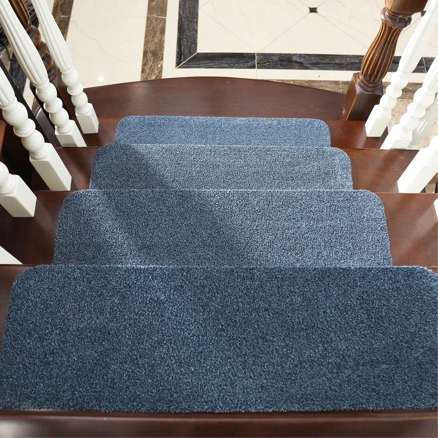 Stair Treads Non-Slip 15Pcs Carpet Mat 28Inx9In Indoor Stair Runners for Wooden Steps, Stair Rugs for Kids and Dogs, 100% Polyester TPE Backing Blue,Protect Floor