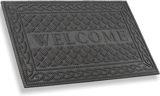 Durable Door Mat, Welcome Mats Outdoor, Front Door Mats Entrance, Rubber Welcome Doormat, Entry outside for Entryway, Patio, High Traffic Areas, 24"X36", Gray