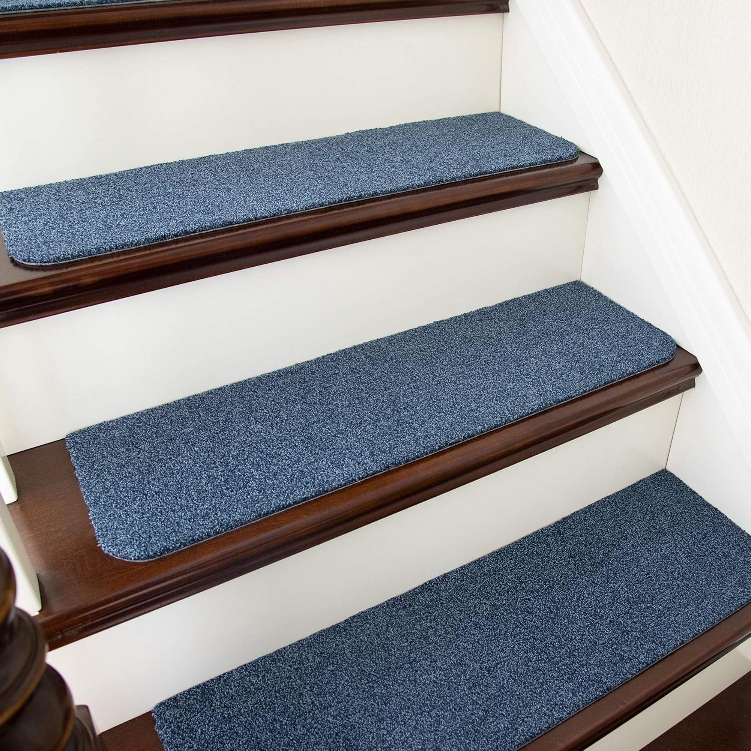 Stair Treads Non-Slip 15Pcs Carpet Mat 28Inx9In Indoor Stair Runners for Wooden Steps, Stair Rugs for Kids and Dogs, 100% Polyester TPE Backing Blue,Protect Floor