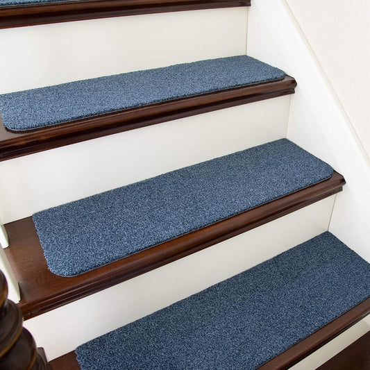 Stair Treads Non-Slip 15Pcs Carpet Mat 28Inx9In Indoor Stair Runners for Wooden Steps, Stair Rugs for Kids and Dogs, 100% Polyester TPE Backing Blue,Protect Floor