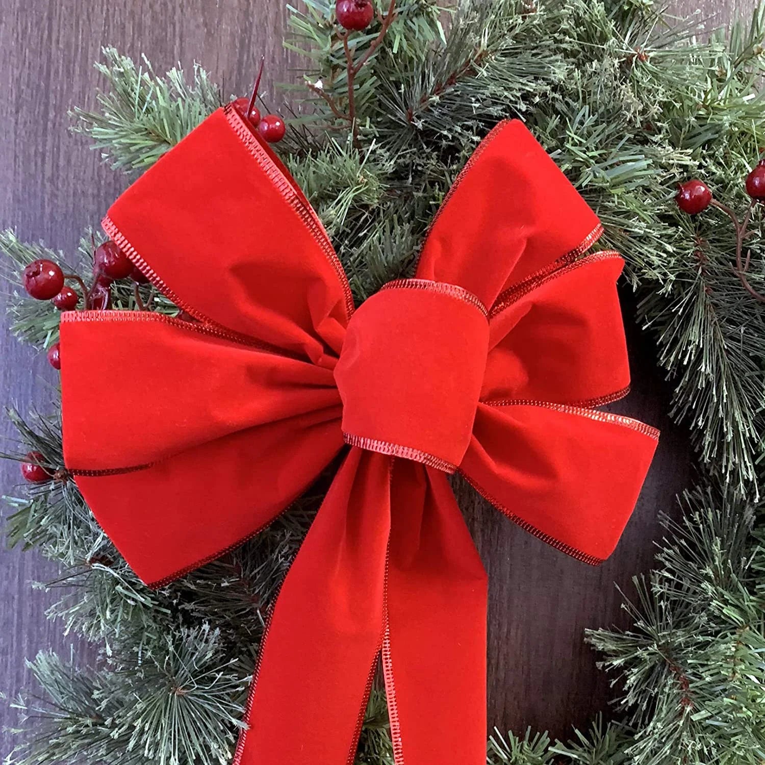 Red Velvet Christmas Wreath Bow - 10" Wide, 18" Long Tails, Wedding, Valentine'S Day