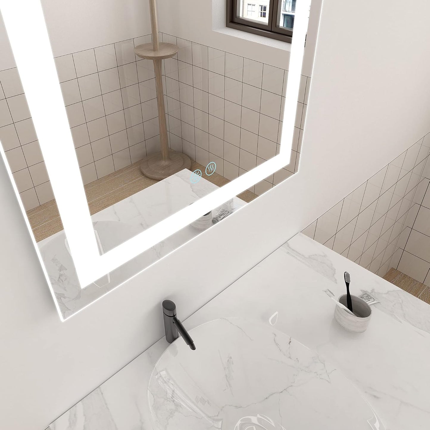 24X32 Inch LED Bathroom Mirror Lighted Wall Mounted Mirror Waterproof LED Vanity Mirror with Lights (Horizontal & Vertical)