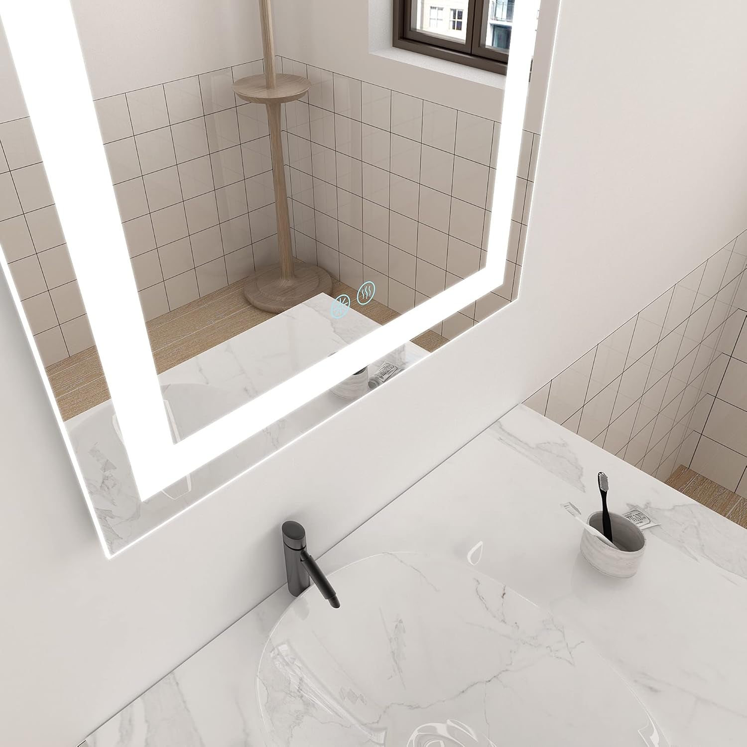 24X32 Inch LED Bathroom Mirror Lighted Wall Mounted Mirror Waterproof LED Vanity Mirror with Lights (Horizontal & Vertical)