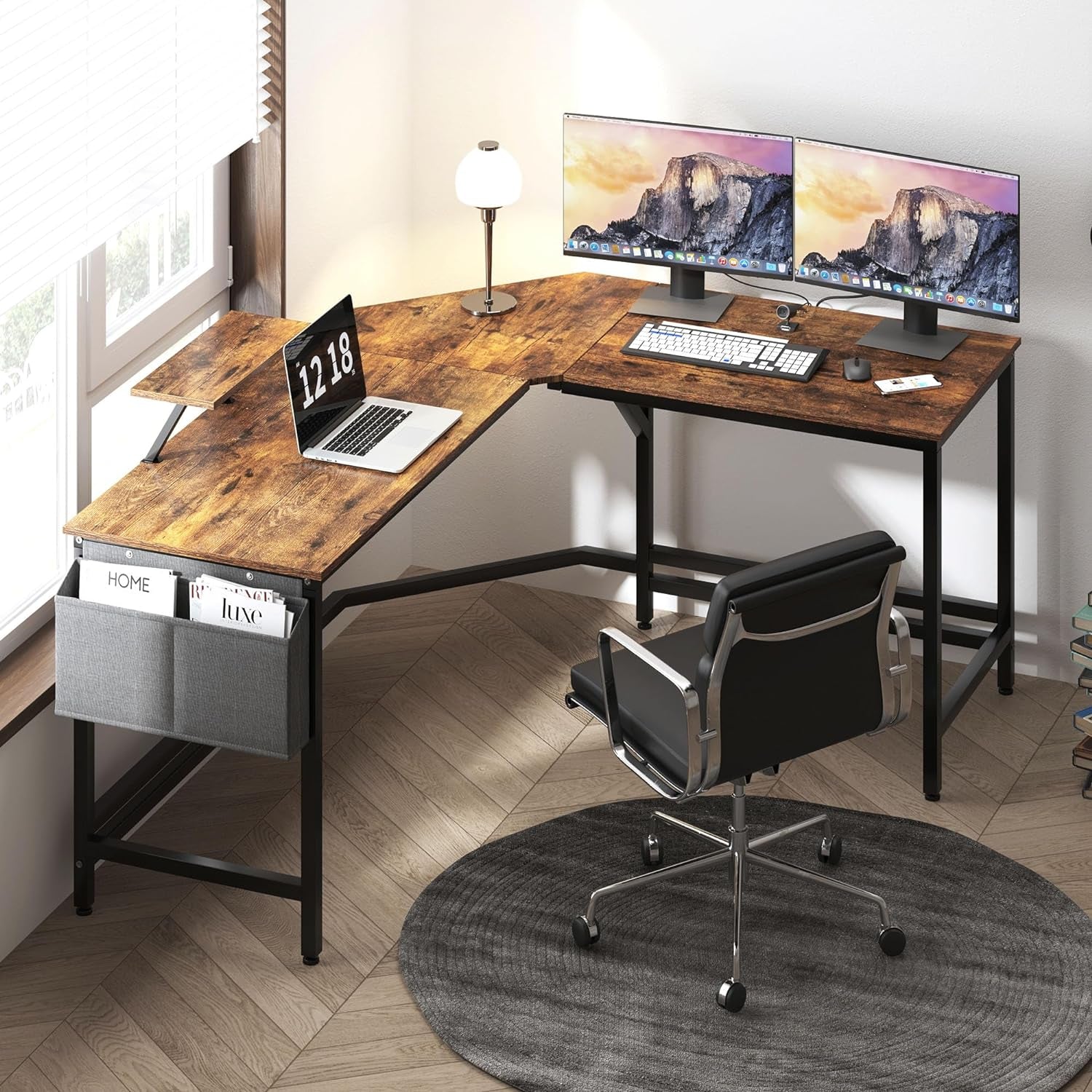 Reversible L-Shaped Desk Large Corner Desk Folding Table Computer Desk Home Office Table Computer Workstation, Retro