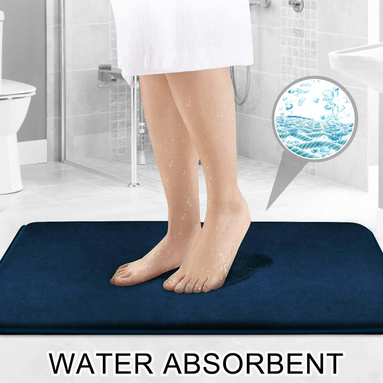Blue Memory Foam Polyvinyl Chloride Bath Rugs, 31" X 20", Non Slip 3 Count