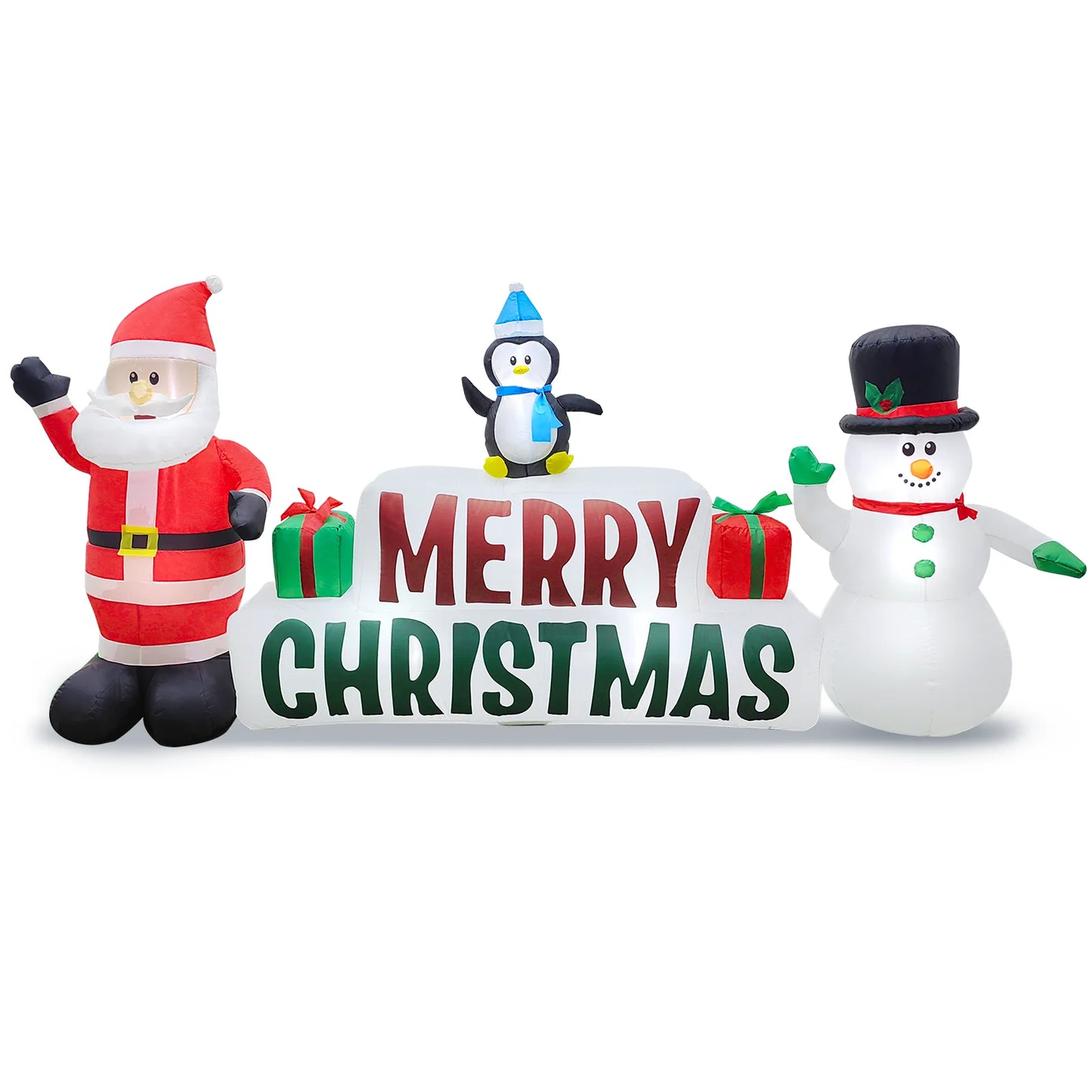 10Ft Long Christmas Inflatables, Lighted Merry Christmas Sign with Santa, Snowman, and Penguin, Giant Blow up Outdoor Christmas Lawn Yard Decoration