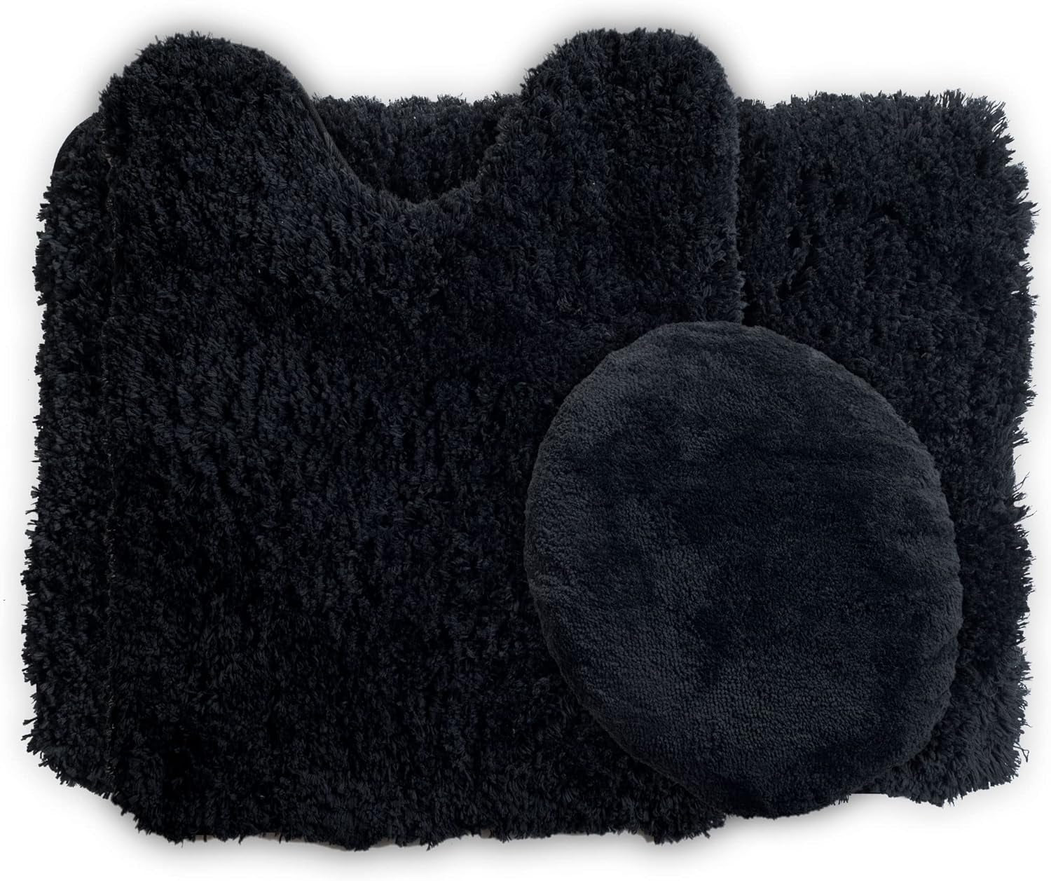 3-Piece Bathroom Rug Set – Non-Slip Bath Mat Set with Bath Rug, Contour Mat, and Toilet Lid Cover – Machine Washable Mats by  (Black)