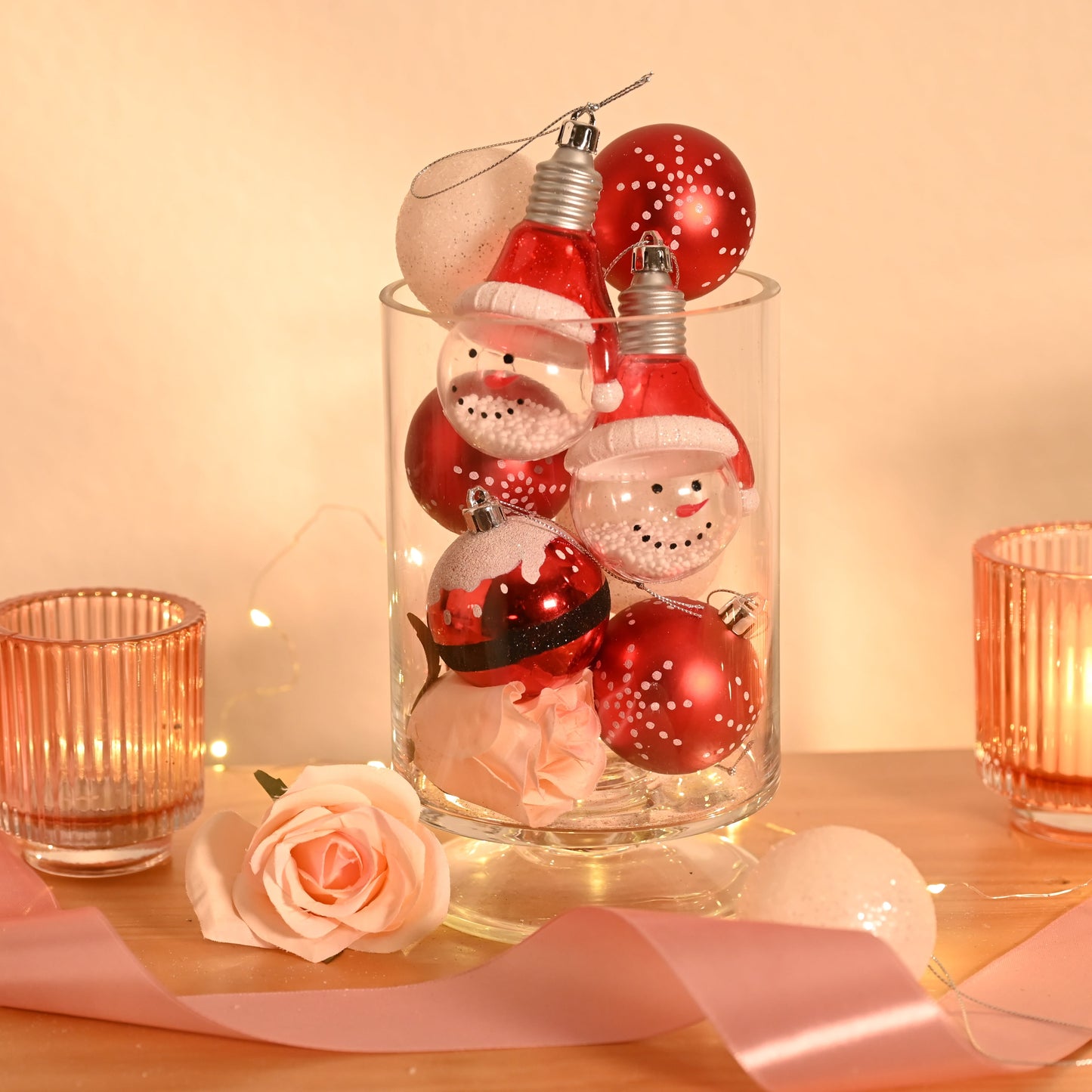 70Ct Christmas Ornaments Set, Red White Christmas Tree Ornaments for Holiday Party Decor