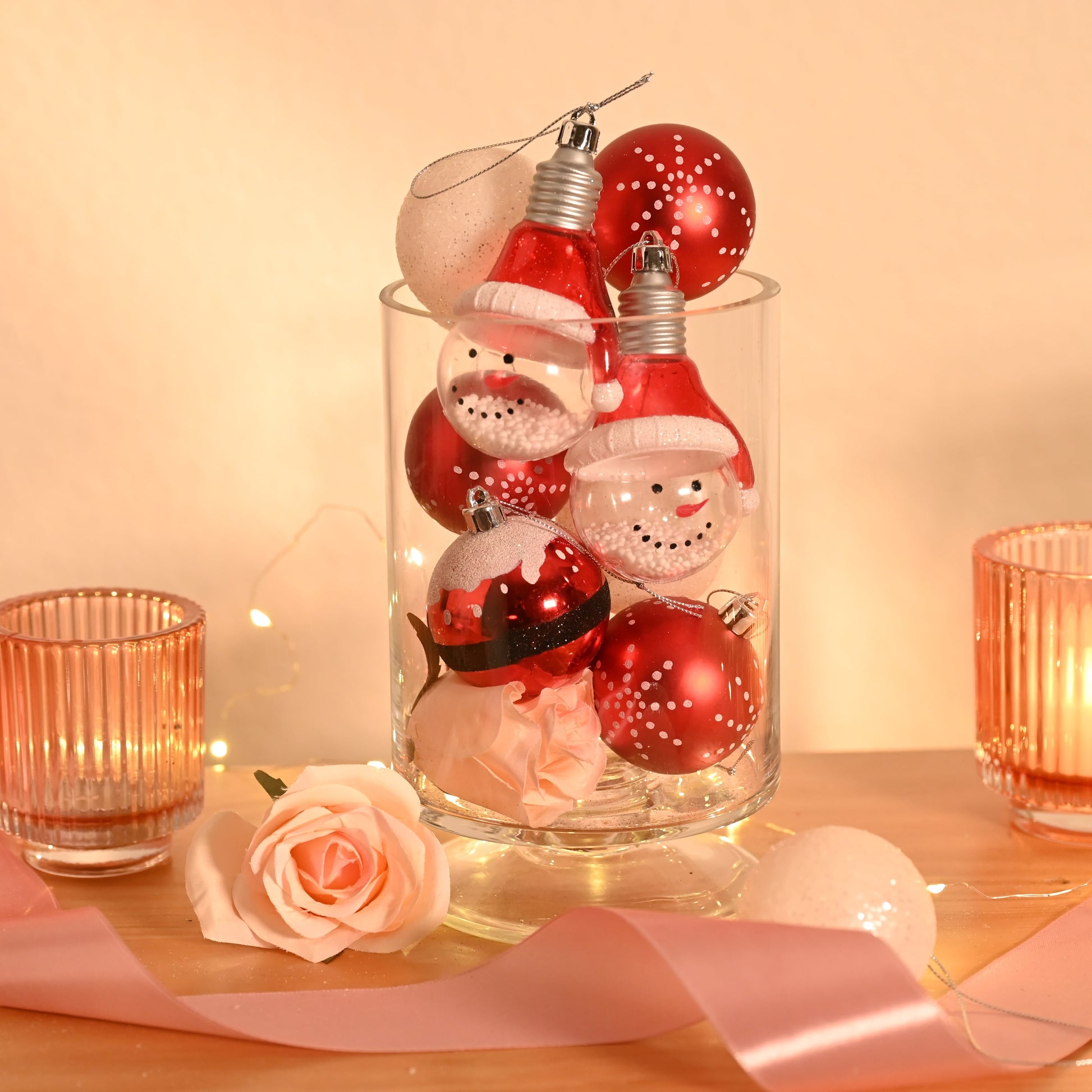 70Ct Christmas Ornaments Set, Red White Christmas Tree Ornaments for Holiday Party Decor