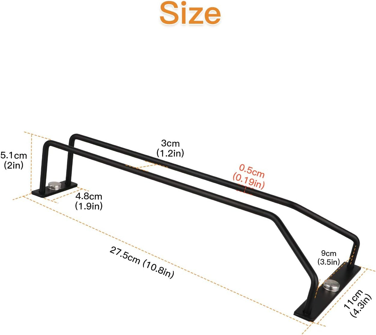 10.8 Inch Black Wine Glass Rack, under Cabinet Wine Glass Holder, Metal Stemware Rack Hanger for Kitchen Storage (2 Pack)