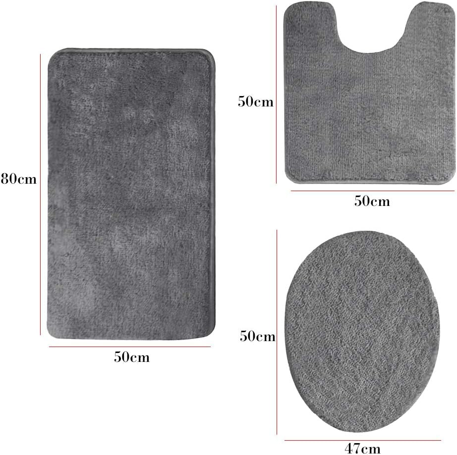 Bathroom Rug Sets 3 Piece, Include 1 Large Bathroom Rug (19.5×31.5In), 1 Contour U-Shaped Toilet Rug (19.5×19.5In), 1 Bath Rug for Lid Cover(19.5×18.5In) (Grey)
