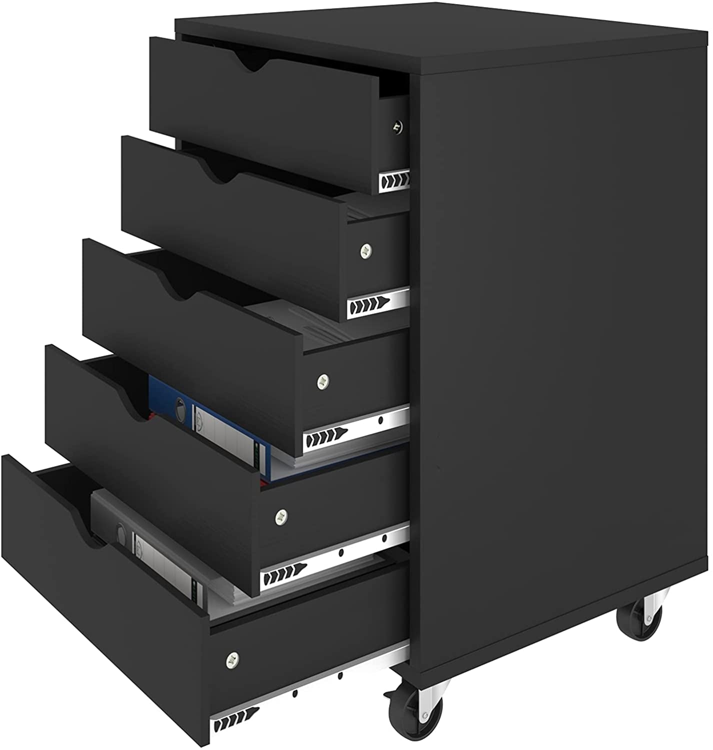 5 Drawer Chest, Mobile File Cabinet with Wheels, Home Office Storage Dresser Cabinet, Black