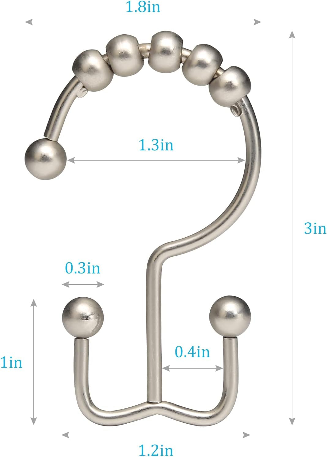 Rust-Resistant Metal Shower Curtain Hooks - Double Glide Design, Set of 12 in Matte Nickel for Smooth Bathroom Shower Experience