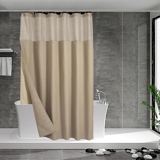 Waffle Weave Shower Curtain with Snap-In Fabric Liner Set, 12 Hooks Included - Hotel Style, Water-Repellent & Washable, Mesh Top Window - 71X72, Linen