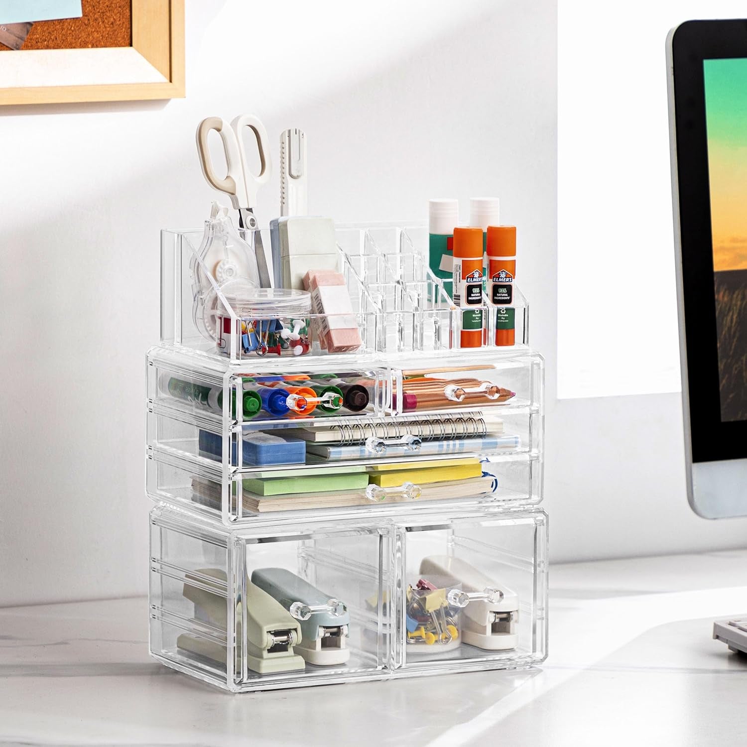 Desk Organizer with 6 Drawers, Large Stackable Pencil Pen Holder & Art Supplies Storage, Multi-Functional Desktop Organizers and Accessories for Office, Home, School