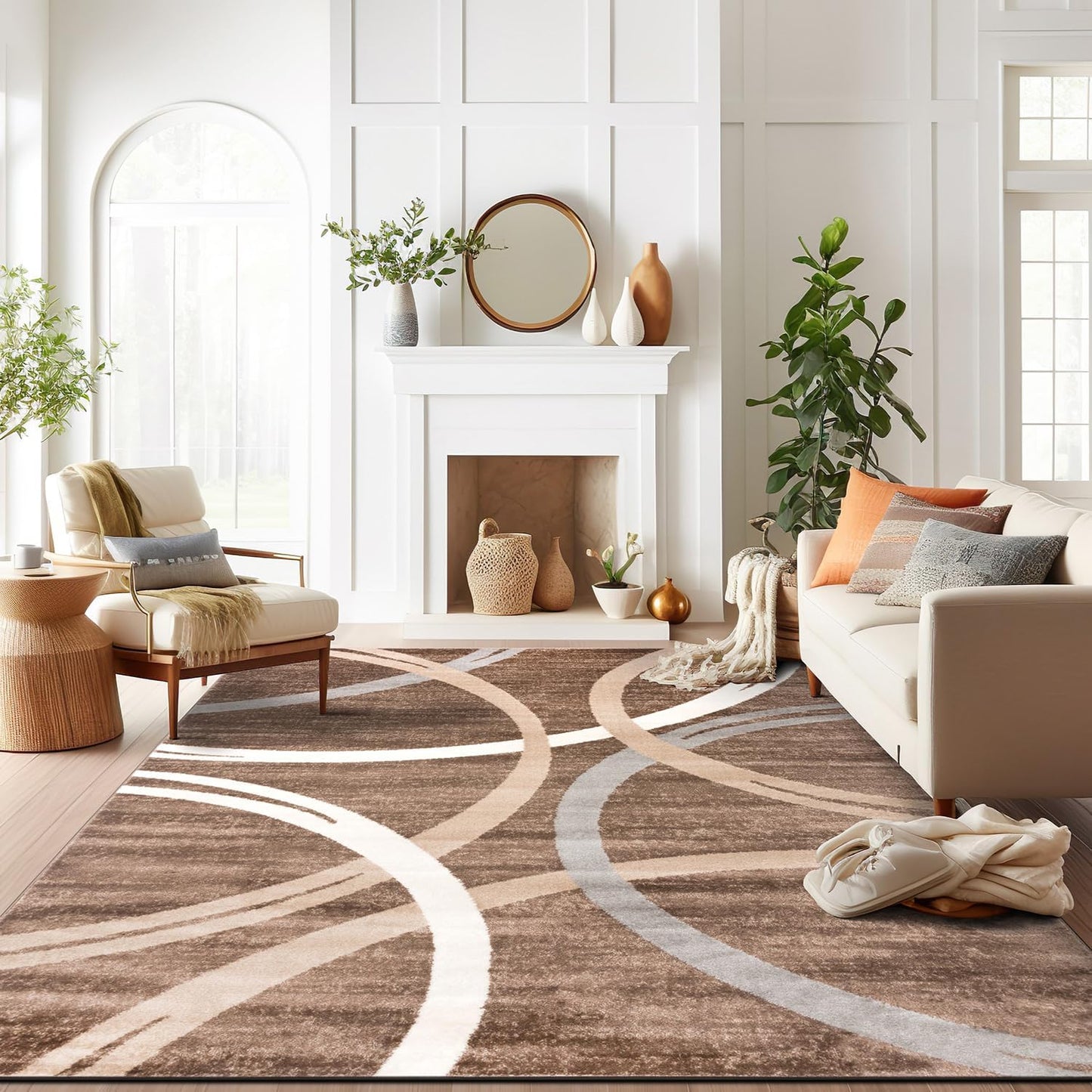 Modern Wavy Circles Design Area Rug 10' X 14' Brown