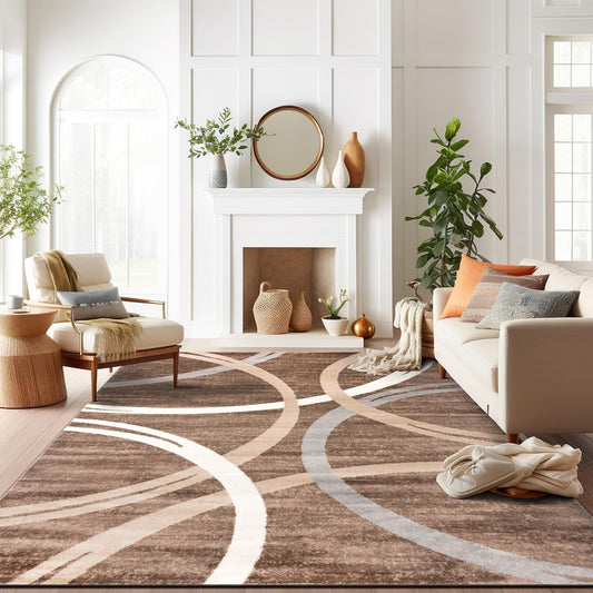 Modern Wavy Circles Design Area Rug 10' X 14' Brown