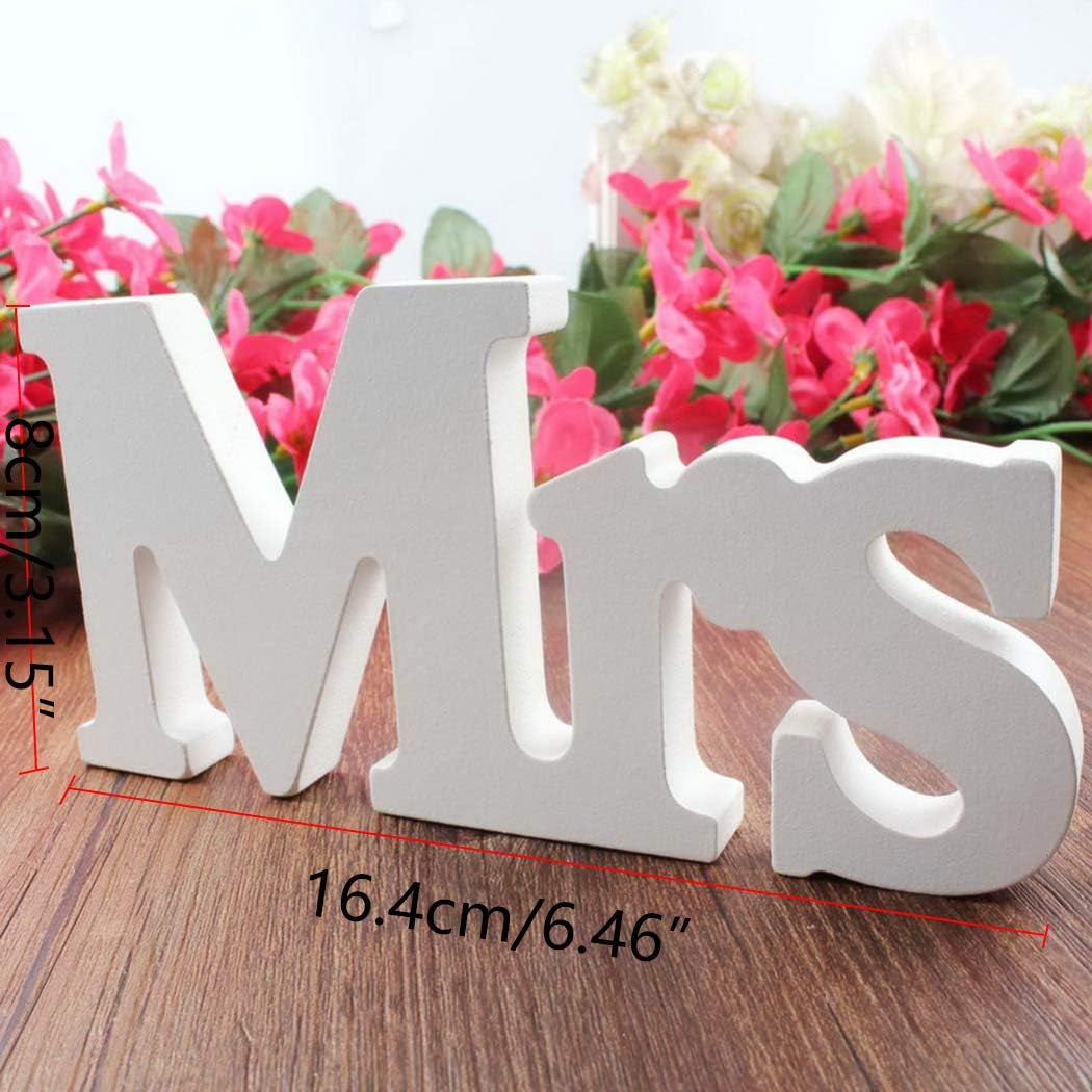 Mr Mrs Sign Letters 3D White Wooden Letters Decoration Wooden Mr and Mrs Letters for Party Wedding Table Decoration Photo Props (White)