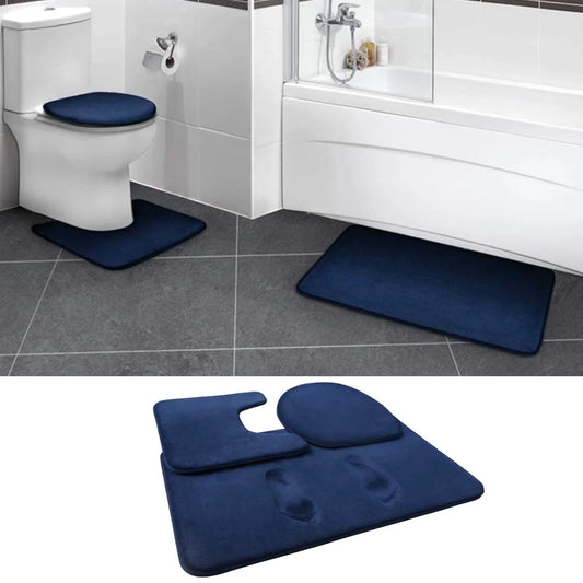 Blue Memory Foam Polyvinyl Chloride Bath Rugs, 31" X 20", Non Slip 3 Count