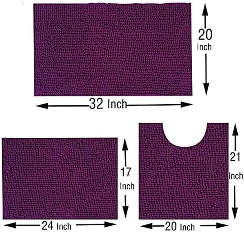 Bath Rug Set 4 Piece with Toilet Lid Cover and Rug Set Combo, Soft Shaggy, 3 Piece and U-Shaped Toilet Floor Rug Purpal