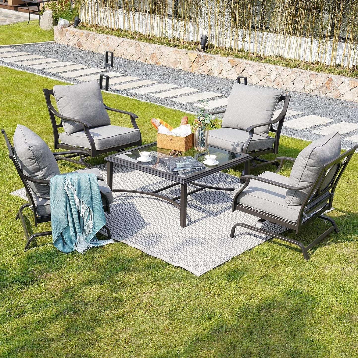 Outdoor Glass Coffee Table,Outdoor Furniture Coffee,Patio Garden Furniture Multi-Functional Tea Table with Tempered Glass Top, for Conversation-Square (Tea Table with Glass Top)