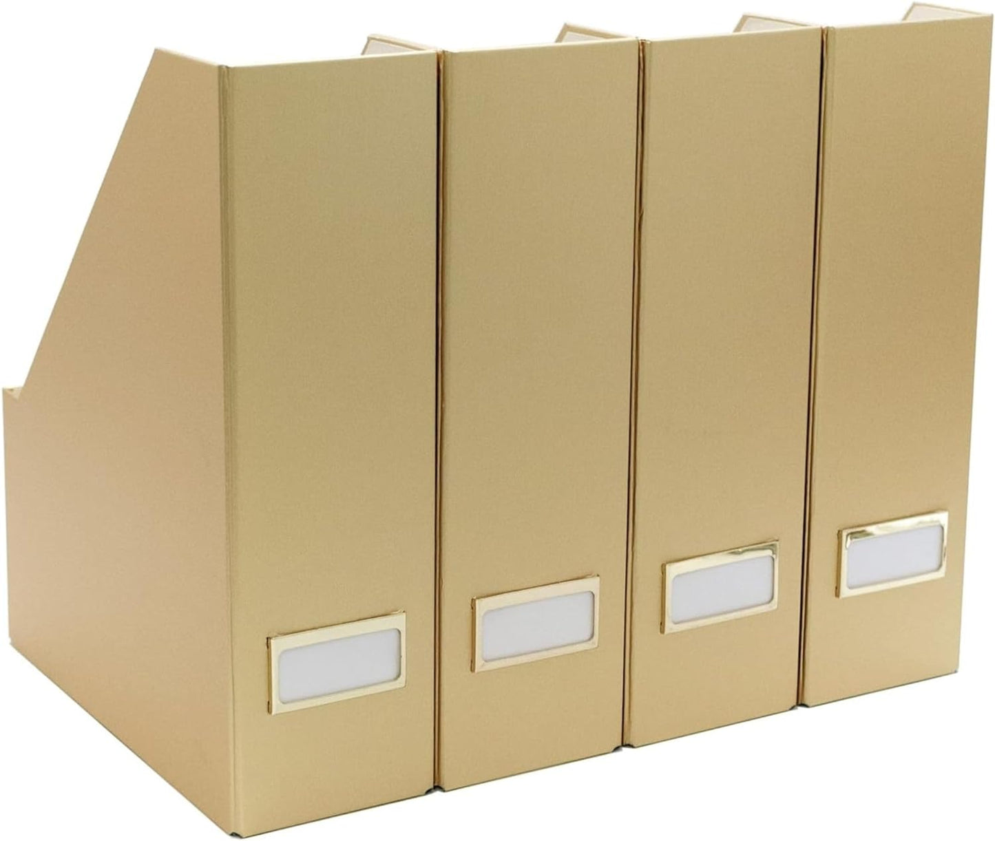Gold Magazine File Holder Set of 4 – Stylish Desk Organizer for Home & Office - Elegant Office Supplies, Bookends & Durable File Holders for a Gold Office Decor