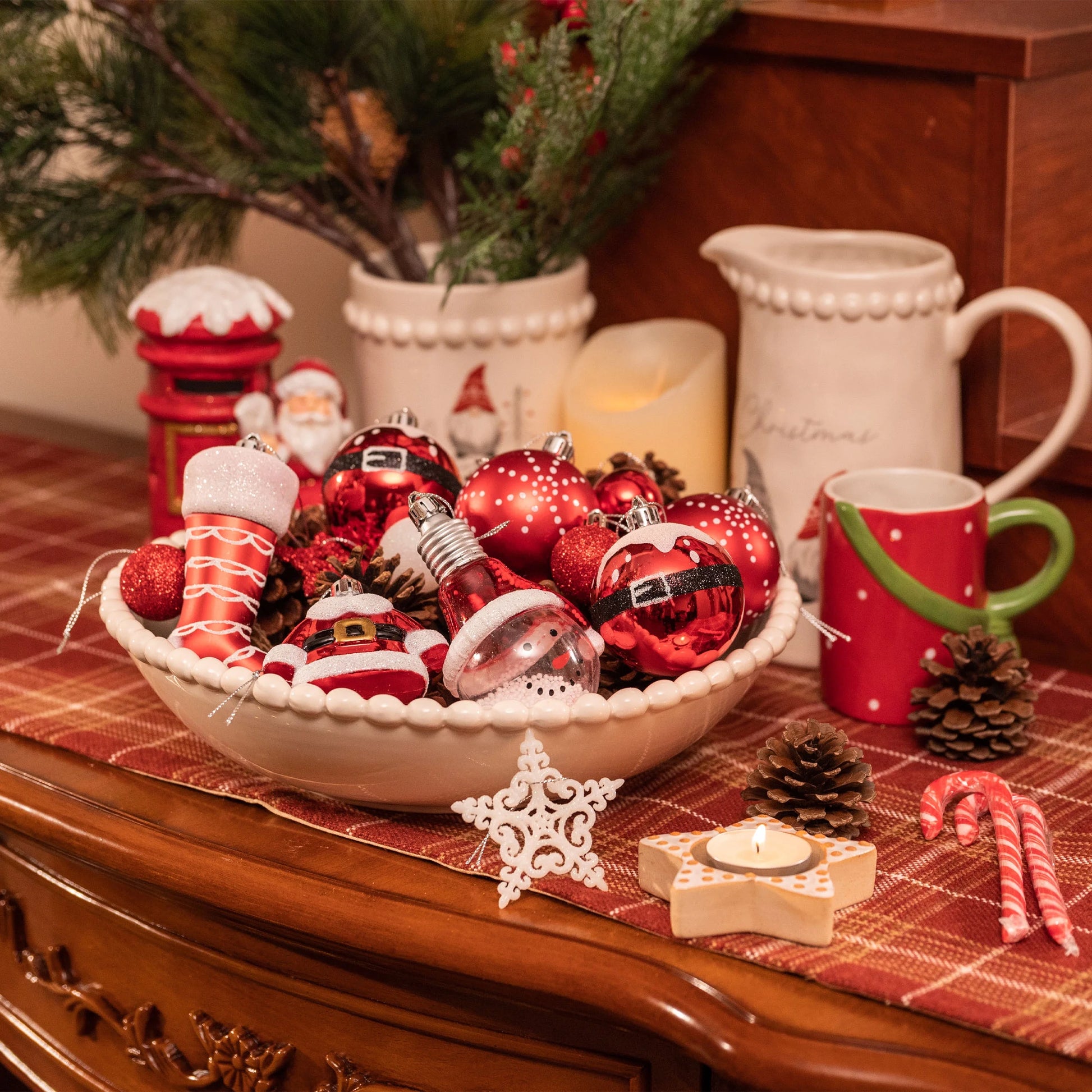 70Ct Christmas Ornaments Set, Red White Christmas Tree Ornaments for Holiday Party Decor