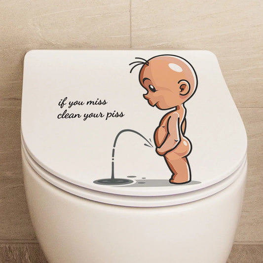 Home Decor Clearance, Cartoon Toilet Stickers, Clean Your Piss Funny Decals, Waterproof Vinyl Wall Art Sign Decor, Removable Toilet Seat Quote Murals for Toilet WC Restroom