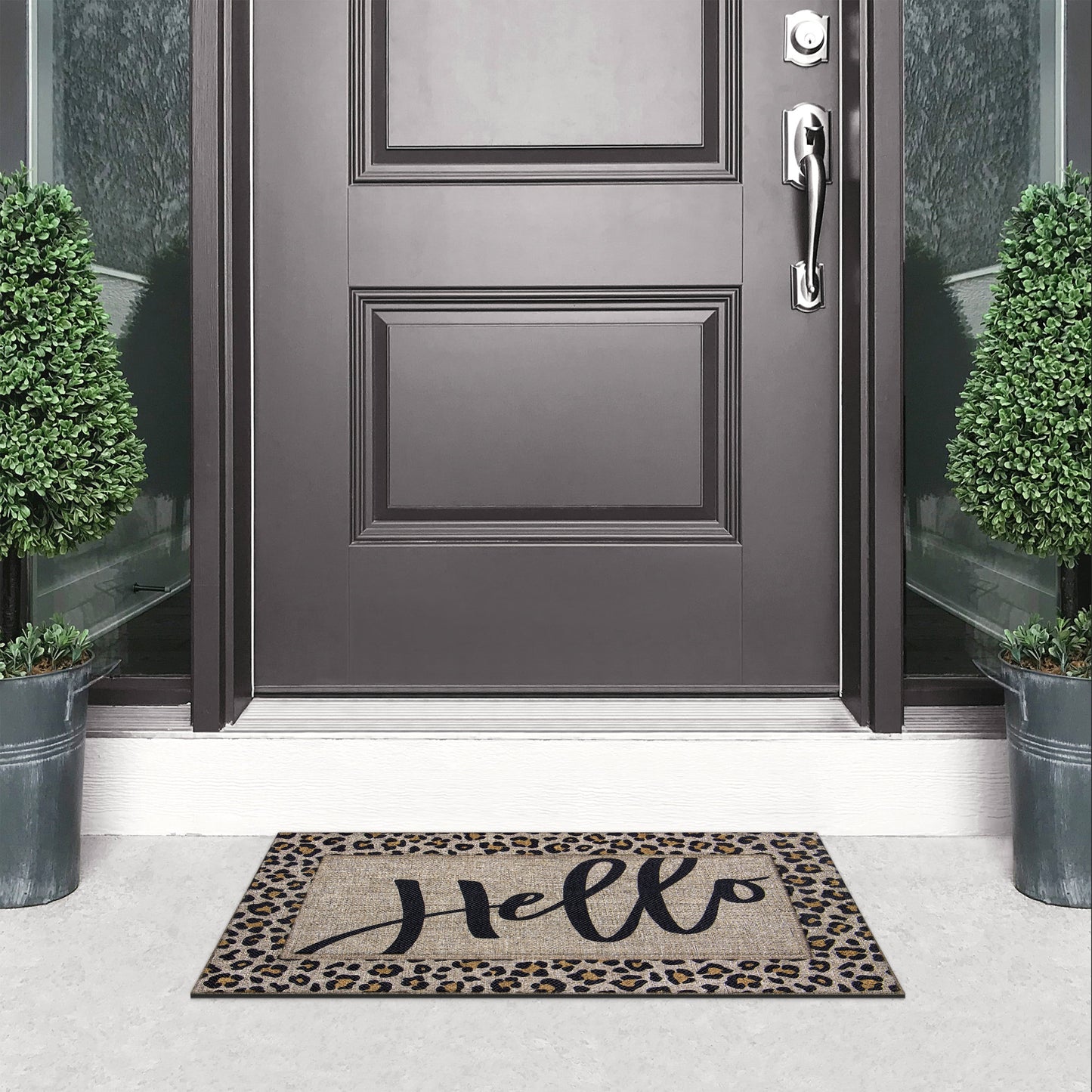 Soho Woven Carpet Sisal Hello Leopard Doormat, 18" X 30"