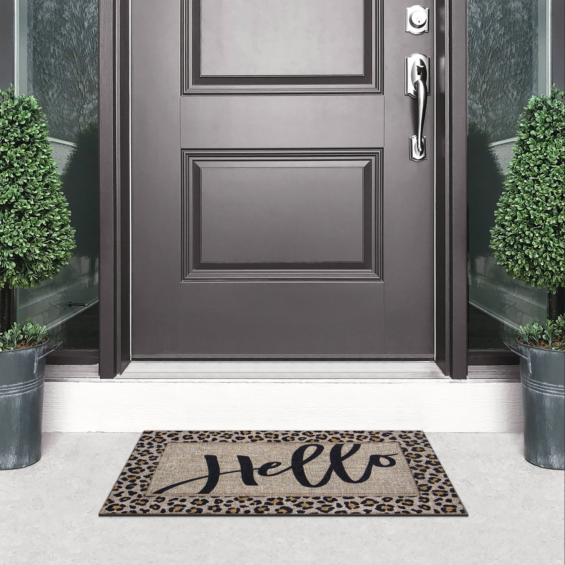 Soho Woven Carpet Sisal Hello Leopard Doormat, 18" X 30"