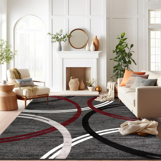 Modern Wavy Circles Design Area Rug 10' X 14' Red