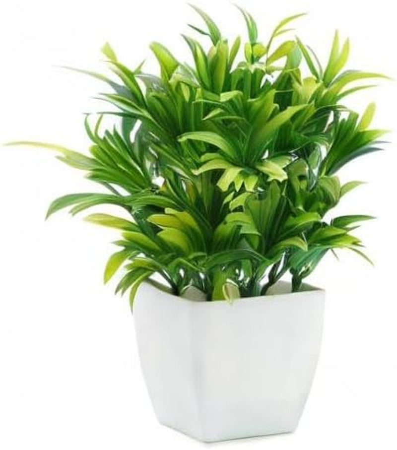 Faux Plants Mini Potted Plastic Fake Green Plant Artificial Plants Aloe with White Square Pots for Home Decor (White Square Plastic Pots)