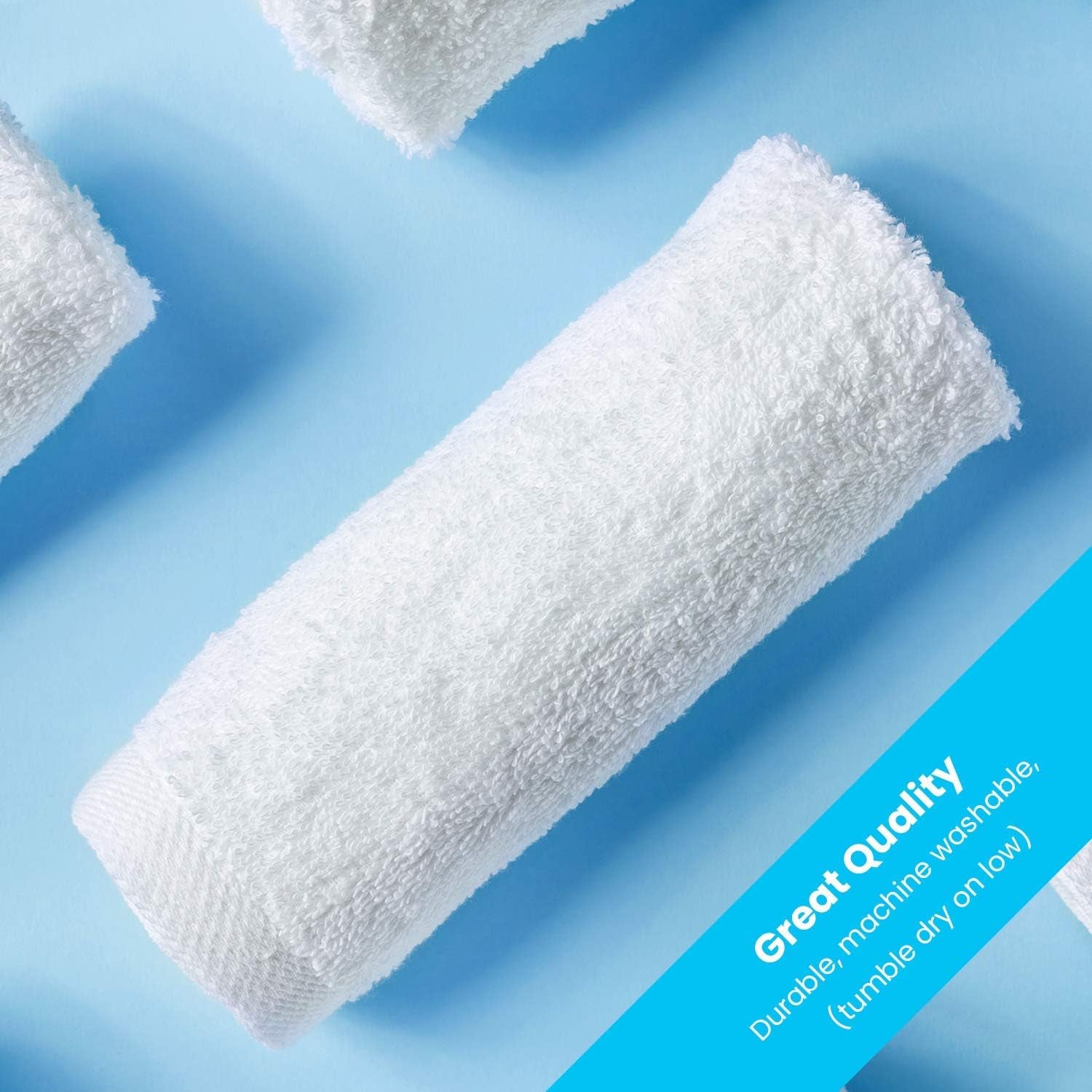 Wash Cloth Towels by Royal, 24-Pack, 100% Natural Cotton, 12 X 12, Soft and Absorbent, Machine Washable, White (24 Pack)