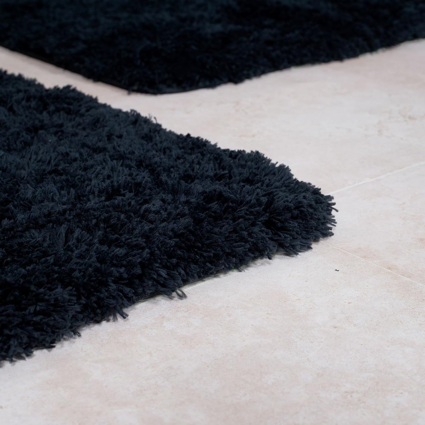 3-Piece Bathroom Rug Set – Non-Slip Bath Mat Set with Bath Rug, Contour Mat, and Toilet Lid Cover – Machine Washable Mats by  (Black)