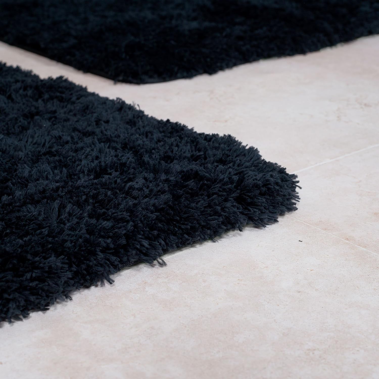 3-Piece Bathroom Rug Set – Non-Slip Bath Mat Set with Bath Rug, Contour Mat, and Toilet Lid Cover – Machine Washable Mats by  (Black)