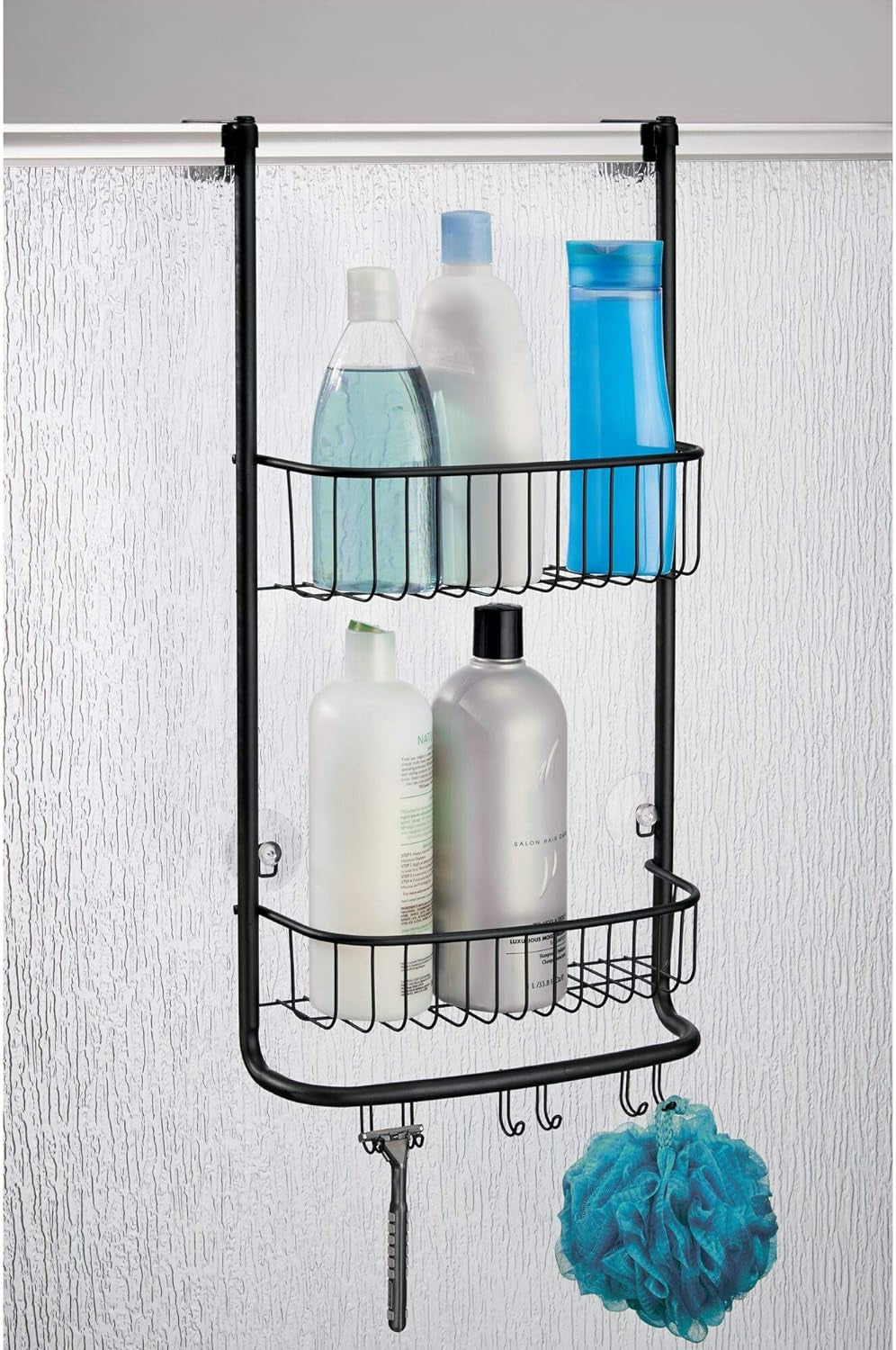 Idesign Over-The-Door Hanging Shower Caddy Organizer, the Forma Collection – 12” X 6.5” X 24”, Matte Black
