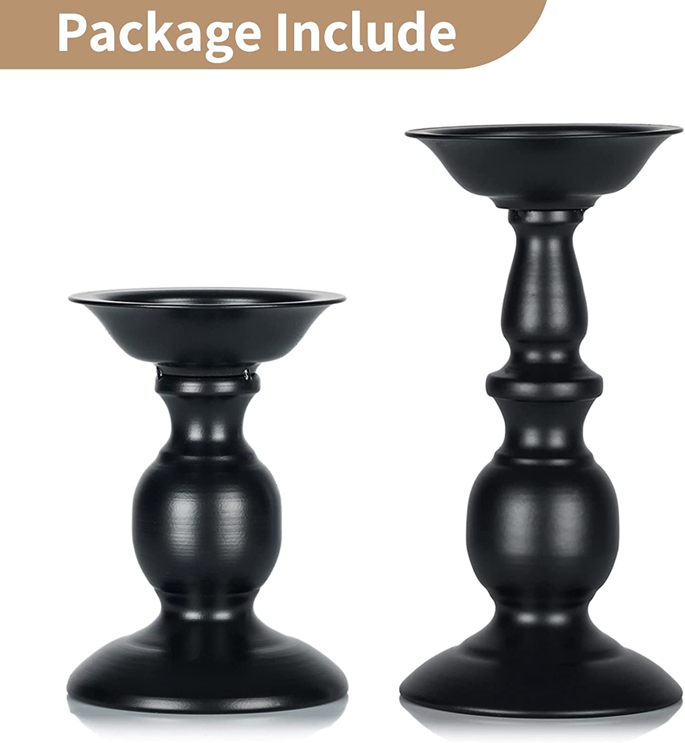 Black Candle Holder for Pillar Candles - 2 Pcs Rustic Candle Holders Set Metal Candle Stand Tall Retro Fall Pillar Candleholder for Halloween Easter Farmhouse Fireplace Home Table Centerpiece