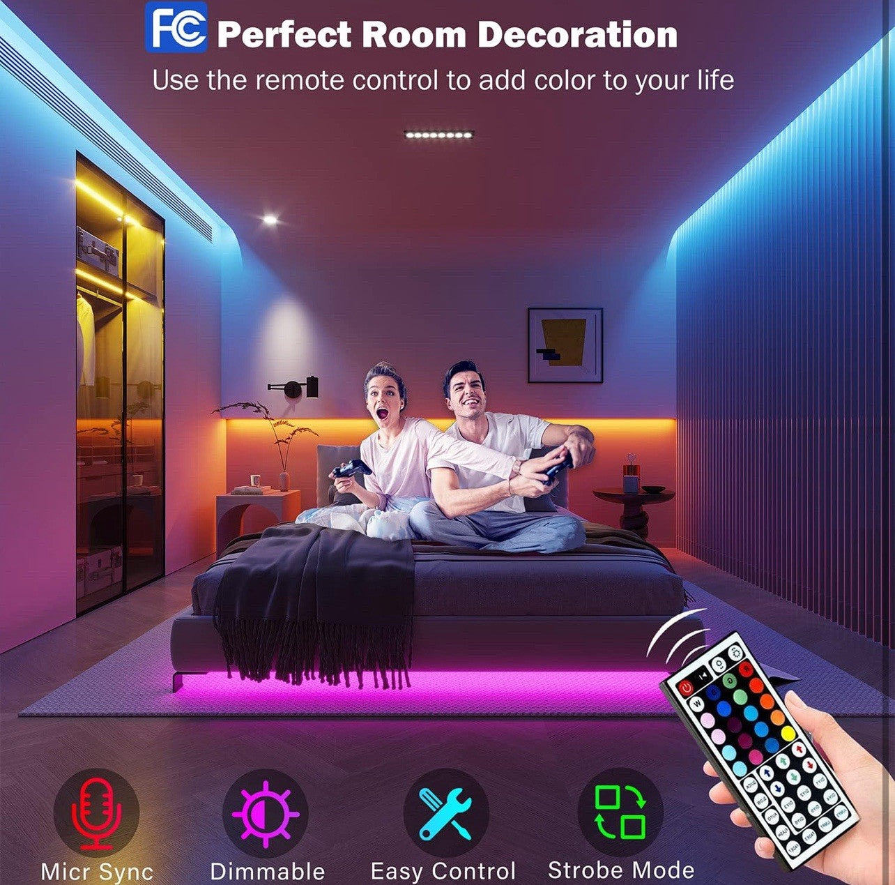 100Ft Led Strip Lights RGB Music Sync Color Changing 100Ft, Multicolor Leeleberd