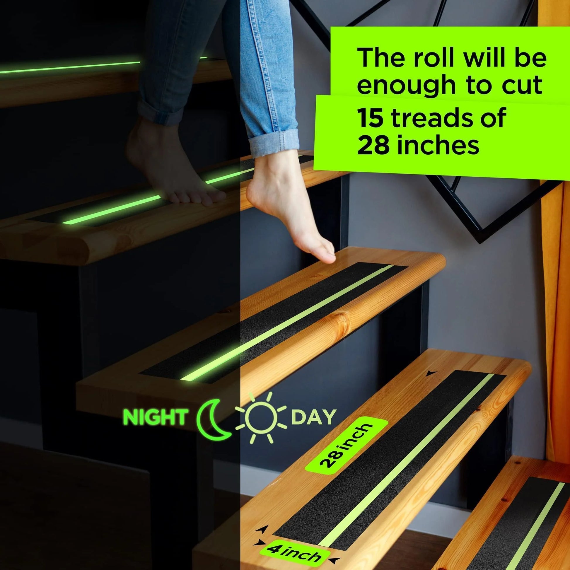 Grip Tape anti Slip for Stairs Outdoor Indoor 4 Inch X 35 Feet Glow in the Dark