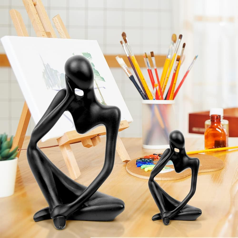 Resin Thinker Style Abstract Sculpture Statue Home Décor Accents Collectible Figurines Home Office Bookshelf Desktop Decor (Black-Left)