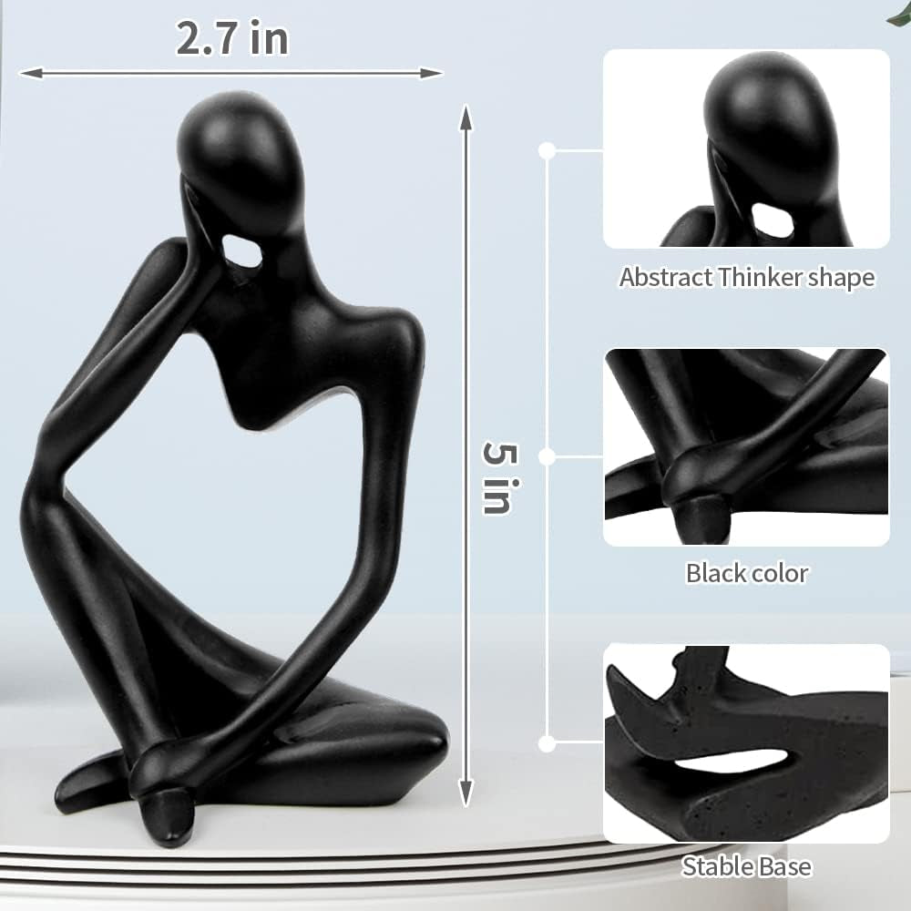 Resin Thinker Style Abstract Sculpture Statue Home Décor Accents Collectible Figurines Home Office Bookshelf Desktop Decor (Black-Left)