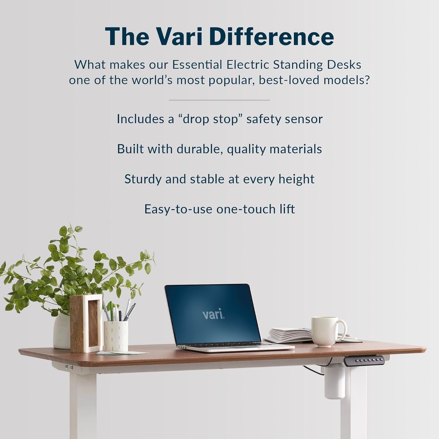 Essential Height Adjustable Electric Standing Desk - Home Office Standing Desk (desk) Sturdy T-Legs - Quiet Motorized Desk - 48"X24" - Hazel Wood - 1 Box