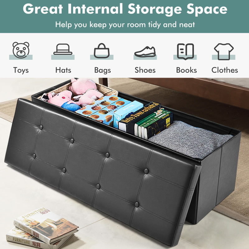 45 Inches Large Folding Storage Ottoman Bench with Memory Foam