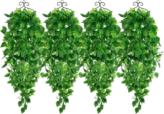 4Pcs Artificial Hanging Plants 3.6Ft Fake Ivy Vines, Fake Hanging Plants Artificial Plants for Kitchen Garden Wedding Indoor Outdoor Decoration