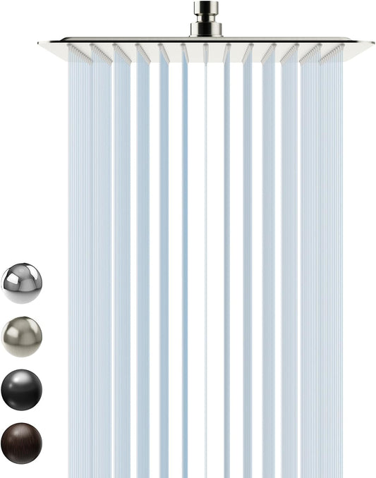 12 Inch Rain Shower Head, High Pressure Rainfall Showerhead Large Waterfall Shower Head Ultra Thin Water Saving, Brushed Nickel 304 Stainless Steel