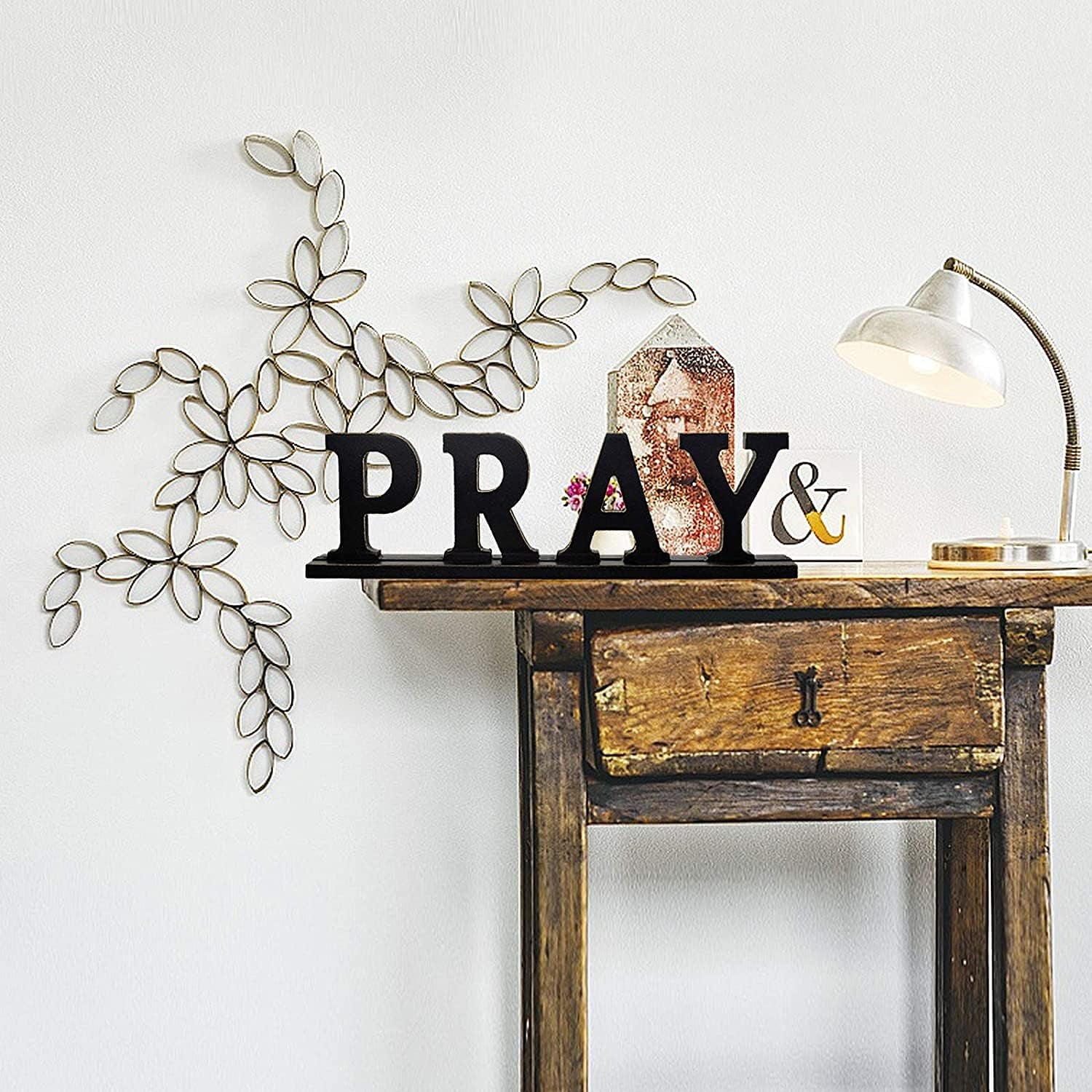 Eat Pray Love Sign for Home Decor Rustic Wood Words Freestanding Decorative Tabletop Cutout Letter Sign