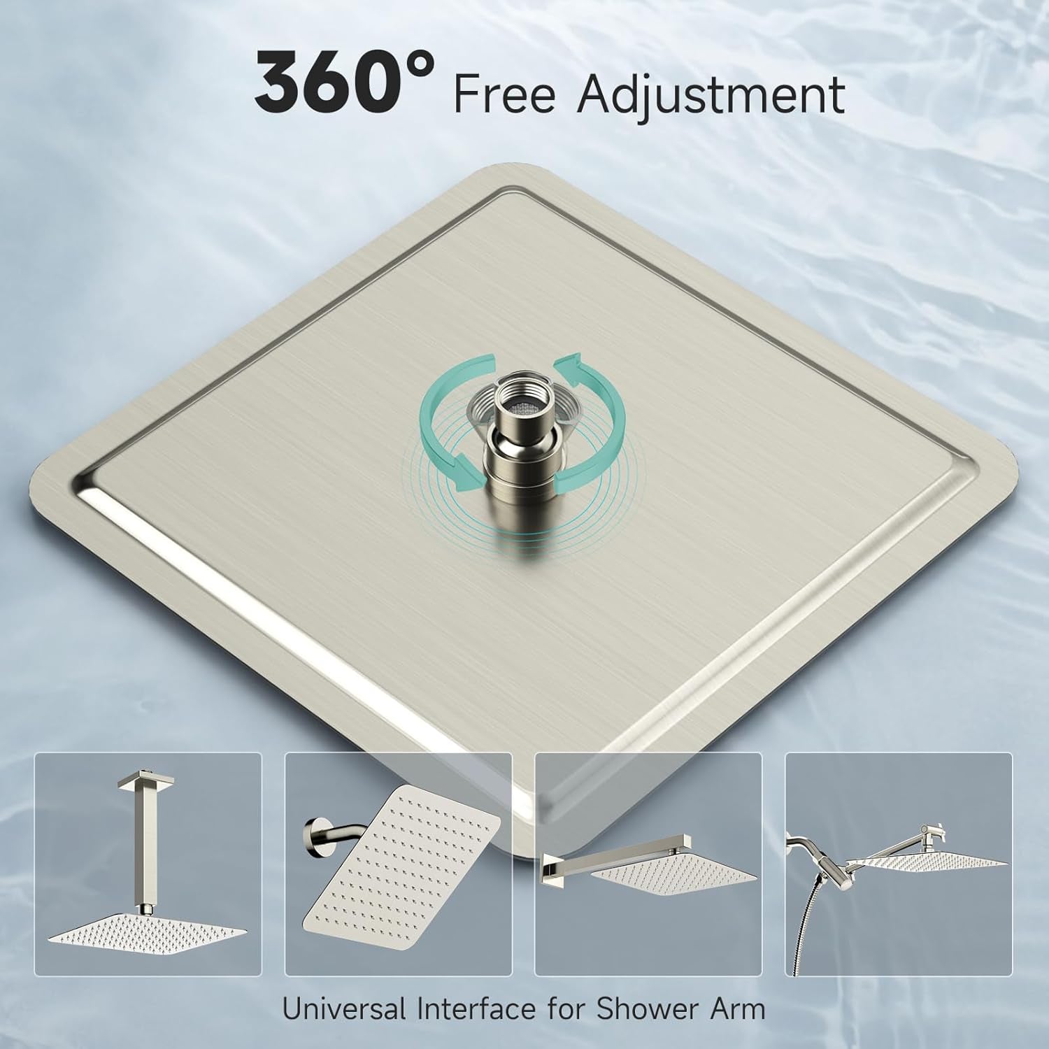 12 Inch Rain Shower Head, High Pressure Rainfall Showerhead Large Waterfall Shower Head Ultra Thin Water Saving, Brushed Nickel 304 Stainless Steel