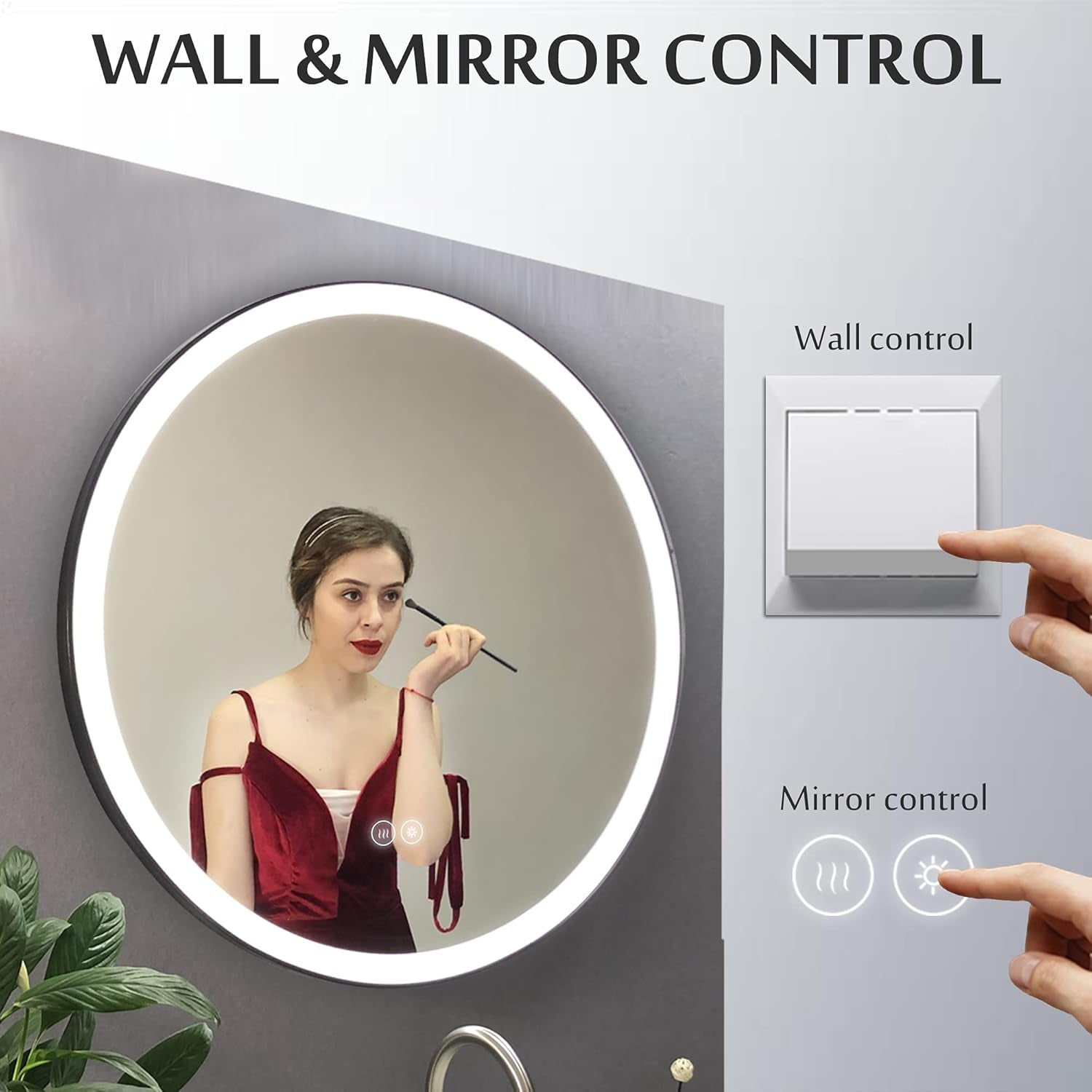 32X32 Inch round Bathroom Mirror Lighted Wall Mounted Mirror Waterproof LED Vanity Mirror with Lights (Horizontal & Vertical)