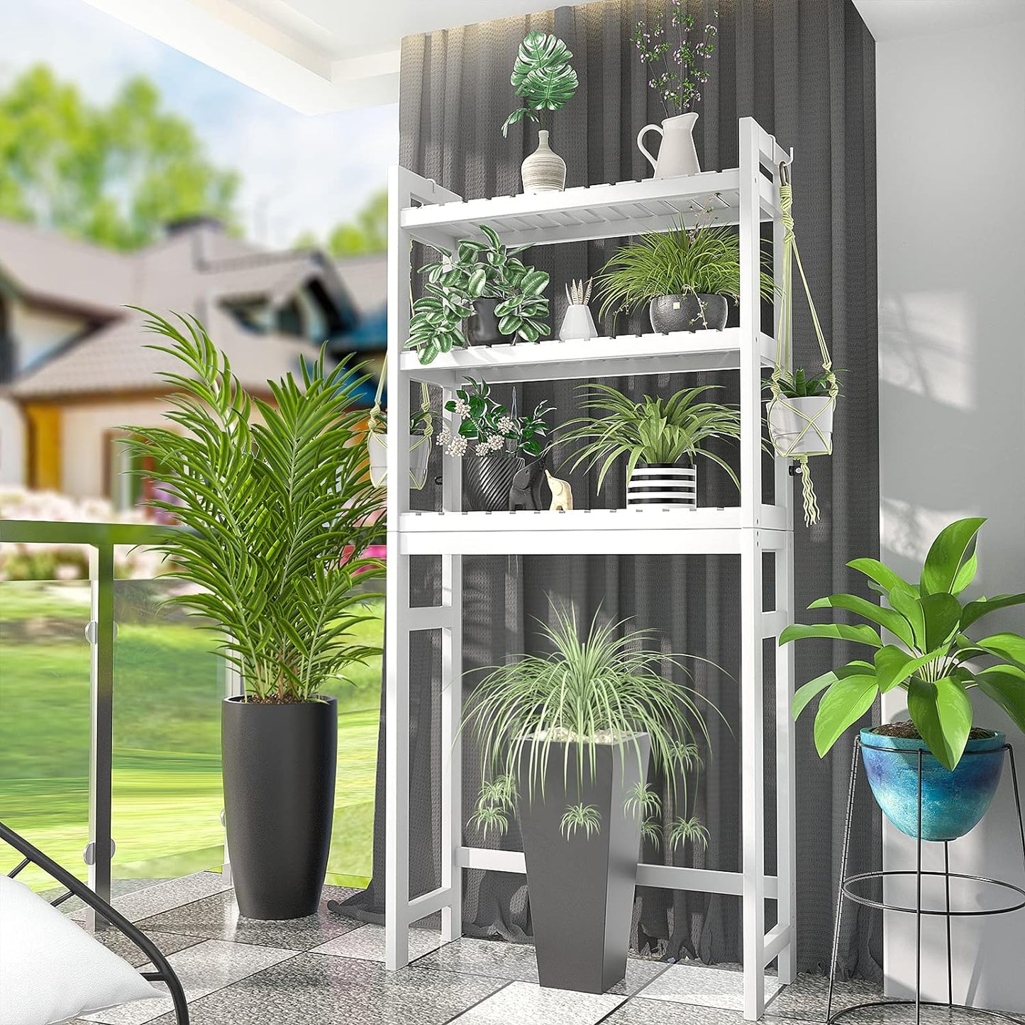 over the Toilet Storage, Bamboo 3-Tier Over-The-Toilet Space Saver Organizer Rack, Stable Freestanding above Toilet Stand with 3 Hooks for Bathroom, Restroom, Laundry, White