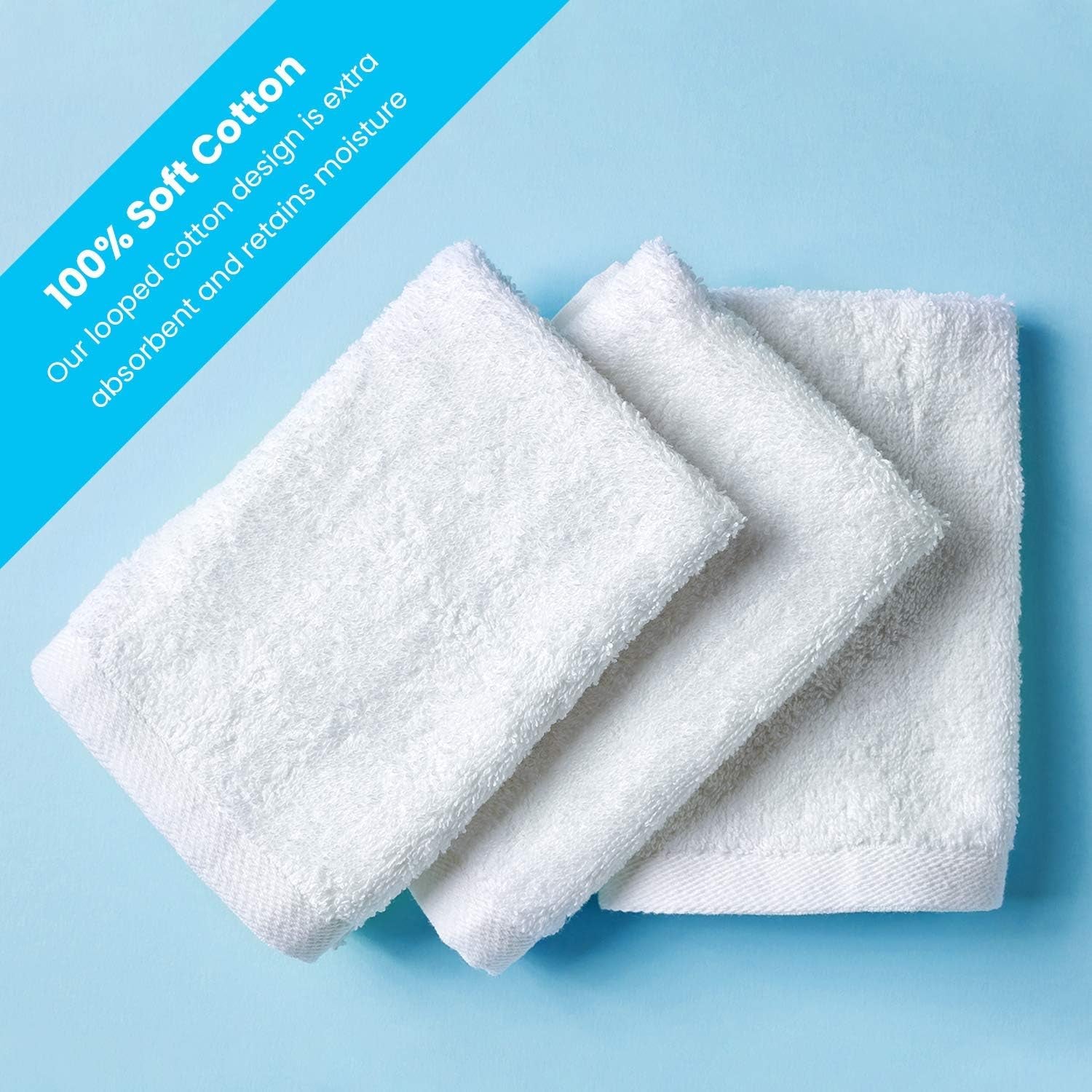 Wash Cloth Towels by Royal, 24-Pack, 100% Natural Cotton, 12 X 12, Soft and Absorbent, Machine Washable, White (24 Pack)